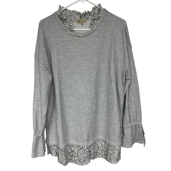 Democracy Sweaters - Democracy Heather Gray Lace Detail Sweater Top XL
